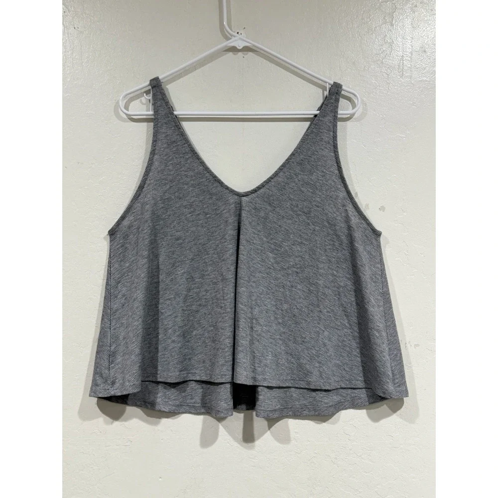 Intimately Free People Gray Ribbed V-Neck Flowy Tank Top S P Heathered Cami